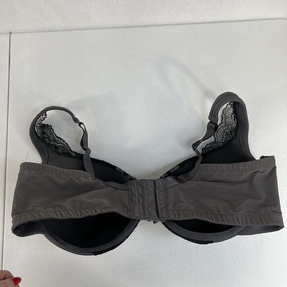 Cacique 42DD Smooth Lightly Lined Full Coverage Bra With Lace Gray Pink Bow - Picture 6 of 16